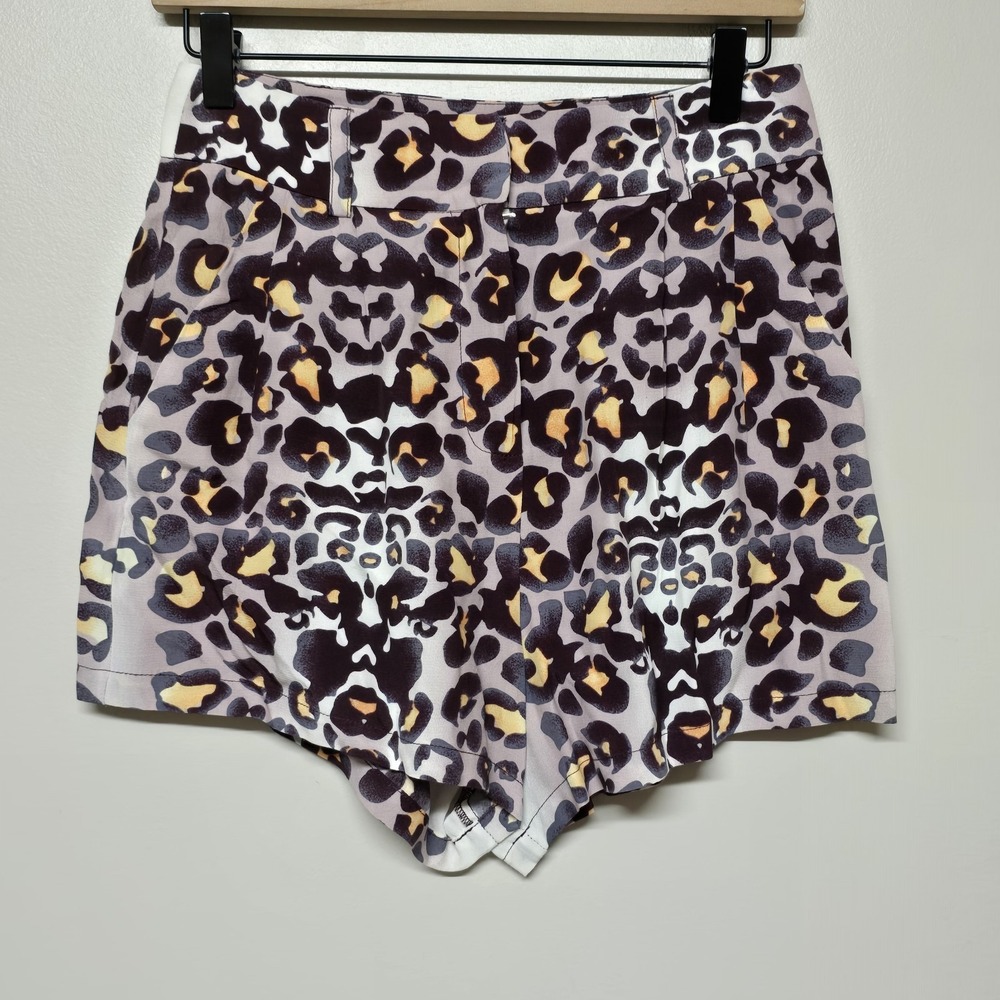 Mara‎ Hoffman High Waist Pleated Short Purple Yellow Abstract Leopard Print Sz 2